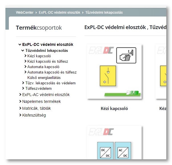 Termékek oldal menü